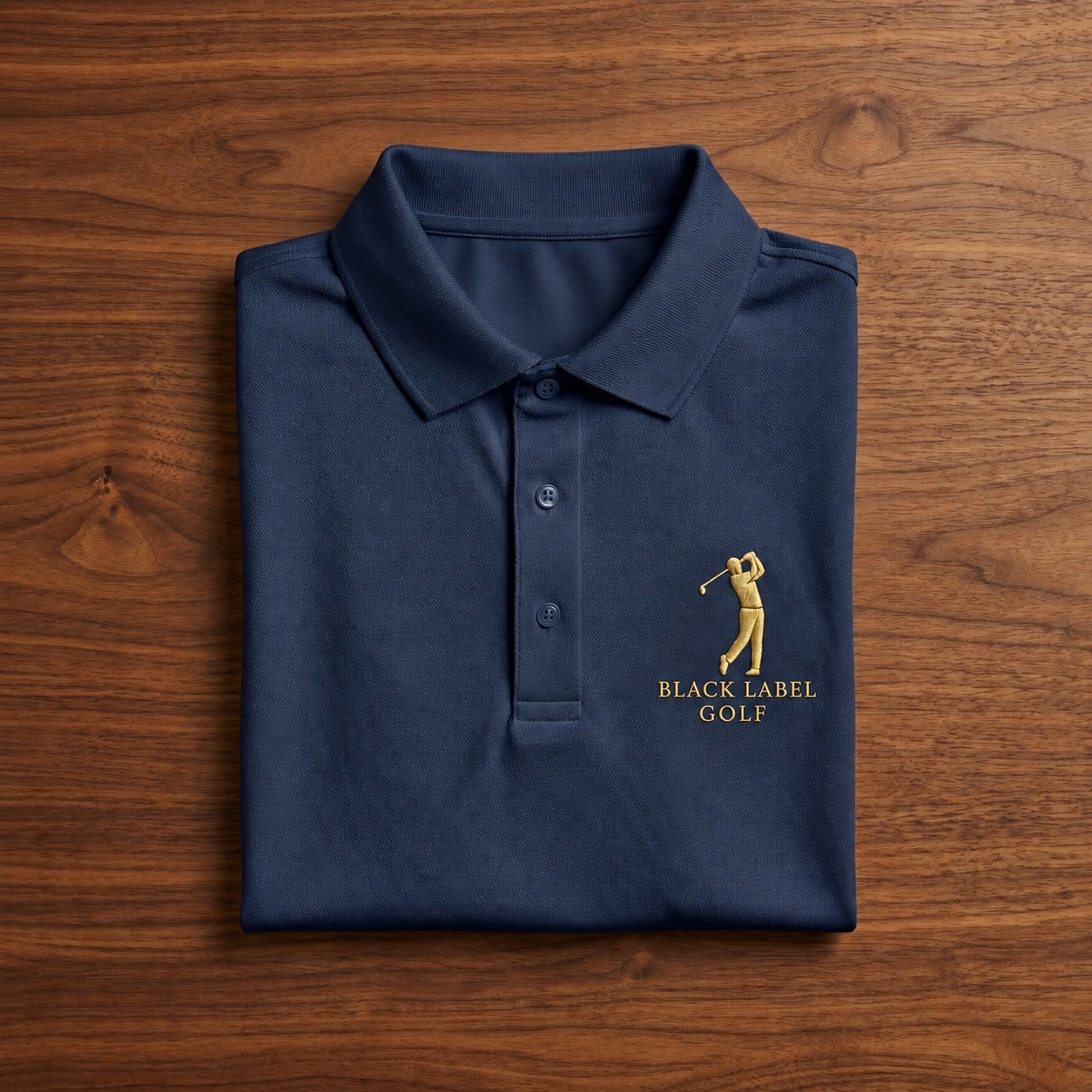 Close-up Black Label embroidery on premium polo fabric